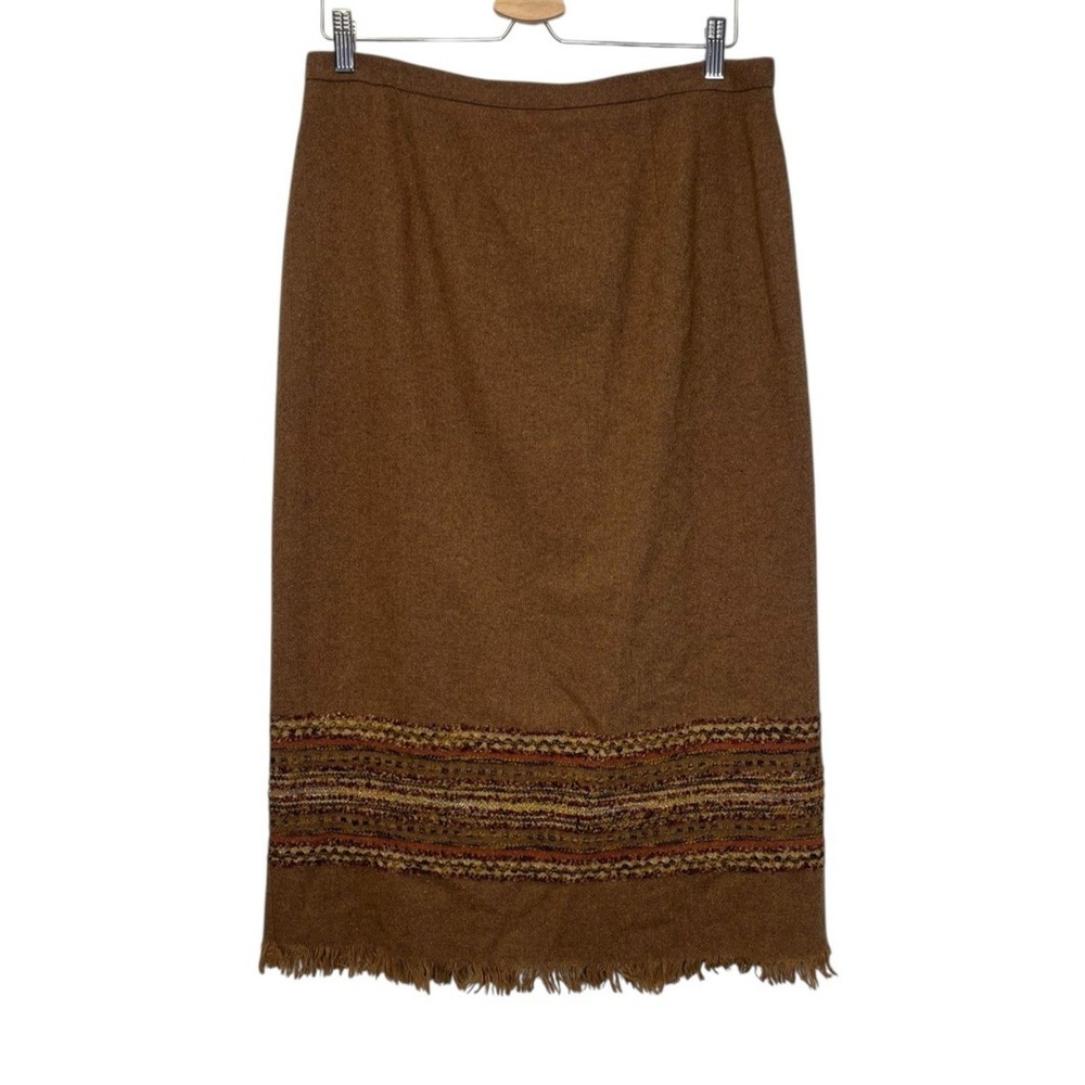Vintage Blanket Skirt 14P Fringe Slit Brown Stripe Southwestern Woven Sag Harbor